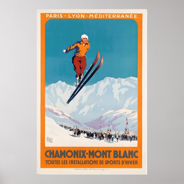 Chamonix-Mont Blanc Oberland Vintersport Frankrike Poster (Framsidan)