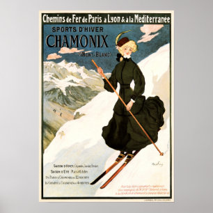 CHAMONIX Mont Blanc Ski Snö Winter Sports Frankrik Poster