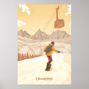 Chamonix Mont Blanc Snowboard Reseskylt Poster