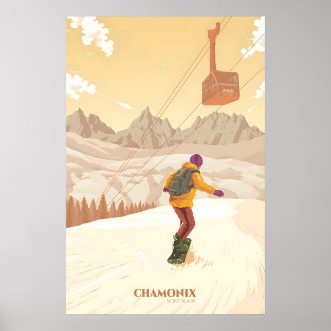 Chamonix Mont Blanc Snowboard Reseskylt Poster (Framsidan)