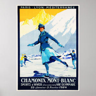 CHAMONIX Mont Blanc Sports D'Hiver Schweiz Poster