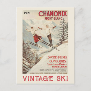 Chamonix Mont Blanc Vintage Fransk Skidposter Vykort