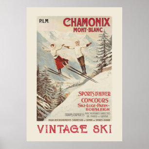Chamonix Mont Blanc Vintage Fransk Skiing Poster