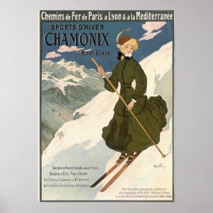 Chamonix Mont Blanc Vintage Fransk Skiing Poster