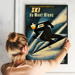 Chamonix Mont Blanc Vintage Fransk Skiing Poster
