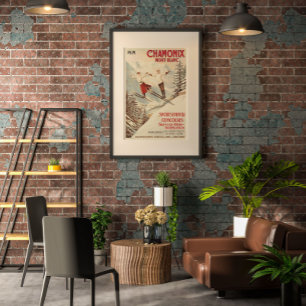 Chamonix Mont Blanc Vintage Fransk Skiing Poster