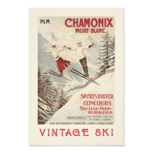 Chamonix Mont Blanc Vintage Fransk Skiing Poster