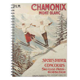 Chamonix Mont Blanc Vintage Fransk Skiing Poster Anteckningsbok