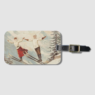 Chamonix Mont Blanc Vintage Fransk Skiing Poster Bagagebricka