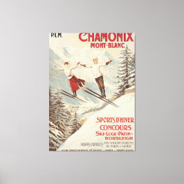 Chamonix Mont Blanc Vintage Fransk Skiing Poster Canvastryck