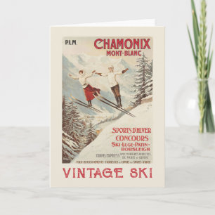 Chamonix Mont Blanc Vintage Fransk Skiing Poster Kort
