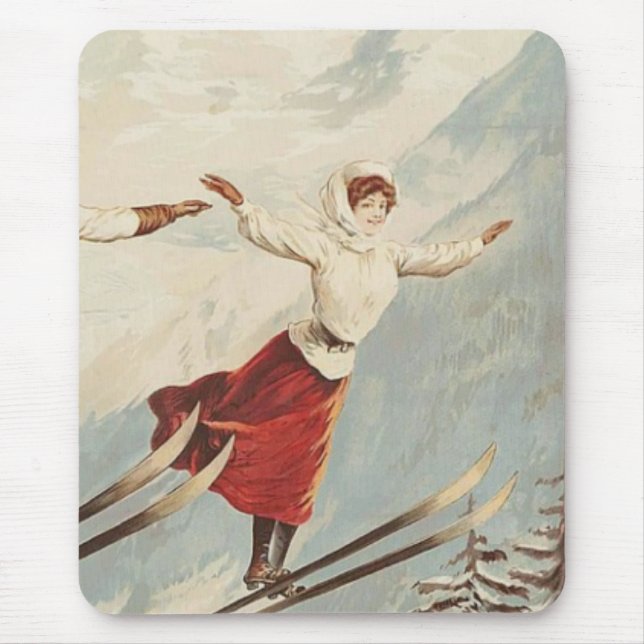 Chamonix Mont Blanc Vintage Fransk Skiing Poster Musmatta (Framsidan)