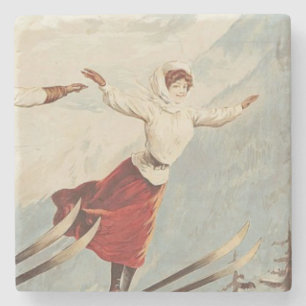 Chamonix Mont Blanc Vintage Fransk Skiing Poster Stenunderlägg