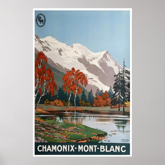 Chamonix Resa Poster Mont Blanc Frankrike Konst (Framsidan)