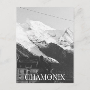 Chamonix Ski Resort Mont Blanc Statue Frankrike BW Vykort