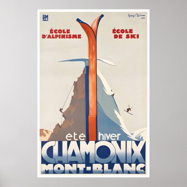 Chamonix skidisplayaffisch Mont Blanc konst Frankr Poster (Framsidan)