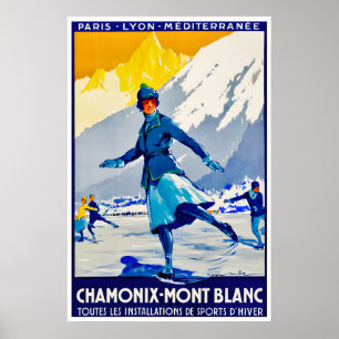 Chamonix skidposter Mont Blanc konst isskridskoåkn Poster