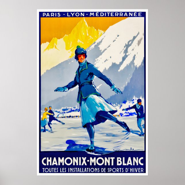 Chamonix skidposter Mont Blanc konst isskridskoåkn Poster (Framsidan)