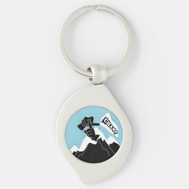 Champ - ASL-design Swirl Silverfärgad Nyckelring (Framsidan)