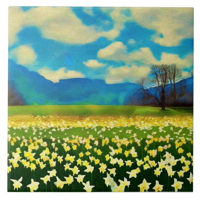 Champ de jonquilles - peinture kakelplatta (Framsidan)