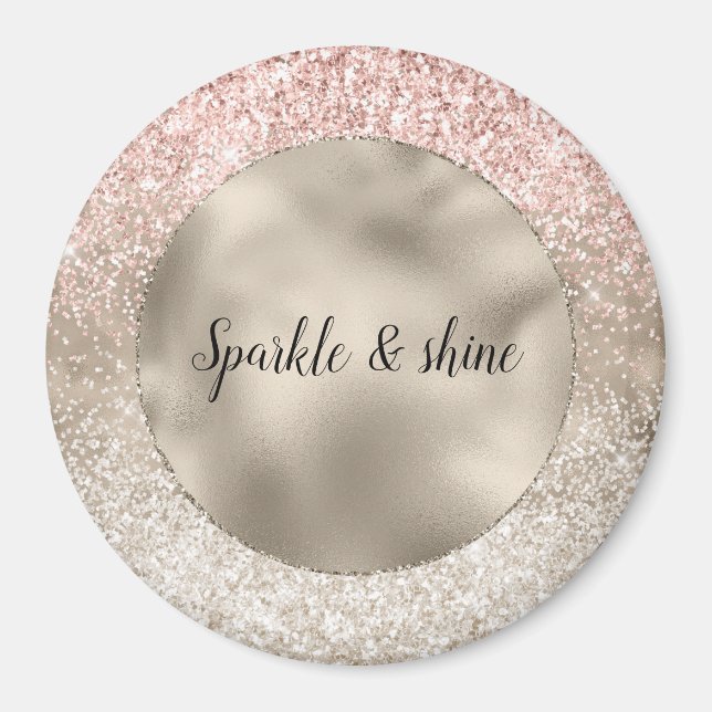 Champage Guld Rosa White Glitzy Glitter Magnet (Framsidan)