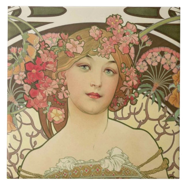 Champagne Alphonse Mucha Ceramic Tile Kakelplatta (Framsidan)