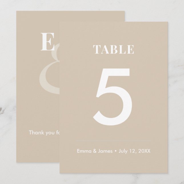 Champagne Ampersand Bröllop | Modern Bordnummer Inbjudningar (Fram/baksida)