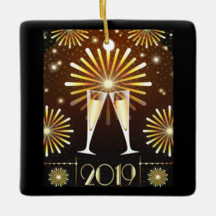 Champagne and Fireworks Nyårsafton 2019 Julgransprydnad Keramik