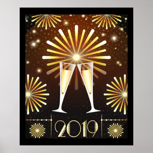 Champagne and Fireworks Nyårsafton 2019 Poster (Framsidan)