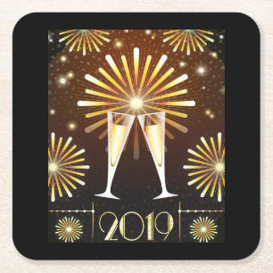 Champagne and Fireworks Nyårsafton 2019 Underlägg Papper Kvadrat