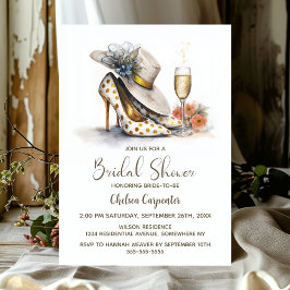 Champagne and Gold Polka Dot High Heel Shoes Inbjudningar