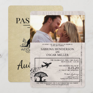 Champagne Australia Passport Wedding bjudande Inbjudningar