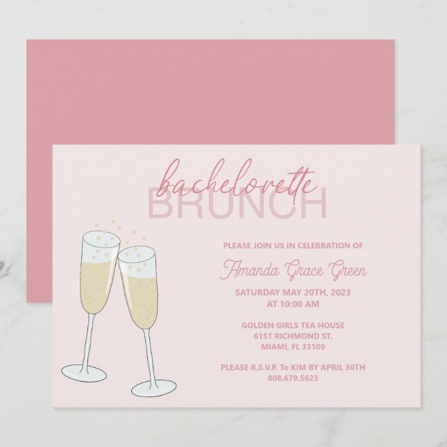 Champagne Bachelorette Brunch-inbjudan Inbjudningar (Fram/baksida)