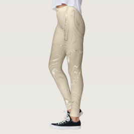 Champagne Background White och Beige Glitter Leggings