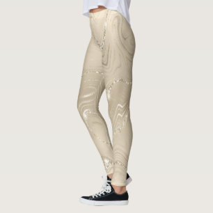Champagne Background White och Beige Glitter Leggings