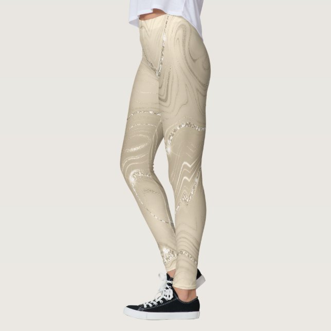 Champagne Background White och Beige Glitter Leggings (Vänster)