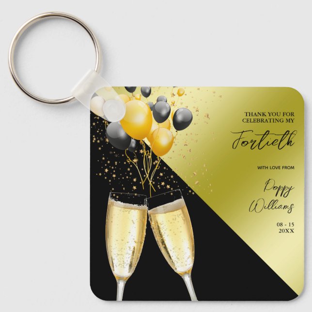 Champagne & Ballonger 40-årsdag Nyckelring (Framsida)