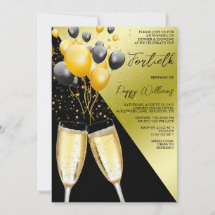 Champagne & Balloons 40:e födelsedagen Inbjudningar