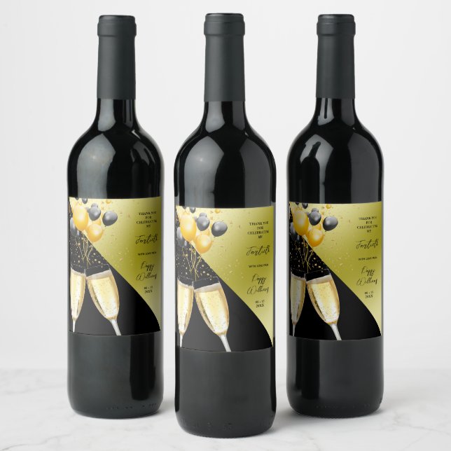 Champagne & Balloons 40:e födelsedagen Vinflaska Etikett (Flaskor)