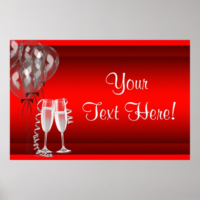 Champagne Balloons Red Party Banner Poster (Framsidan)