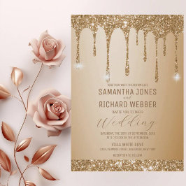 Champagne Beige Bröllop, glitter, Guld Inbjudningar