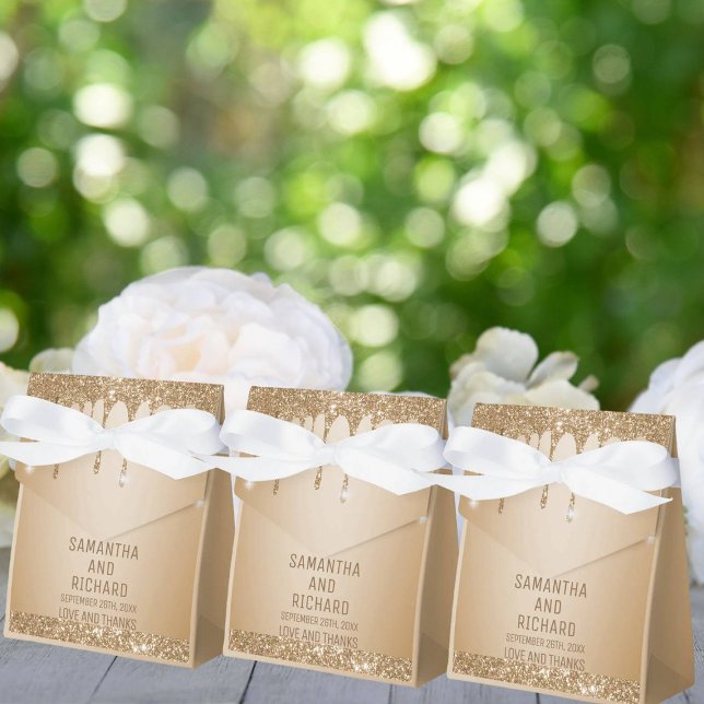 Champagne Beige Bröllop, glitter, Guld Presentaskar (Skapare uppladdad)