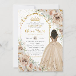 Champagne Beige Cream Blommigt Princess Quinceañer Inbjudningar