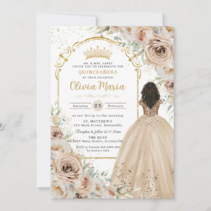 Champagne Beige Cream Blommigt Princess Quinceañer Inbjudningar