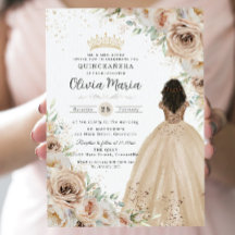 Champagne Beige Cream Blommigt Princess Quinceañer