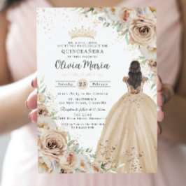 Champagne Beige Cream Blommigt Princess Quinceañer Inbjudningar