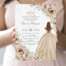 Champagne Beige Cream Blommigt Princess Quinceañer