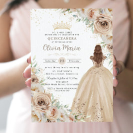 Champagne Beige Cream Blommigt Princess Quinceañer Inbjudningar