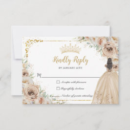 Champagne Beige Cream Blommigt Princess Quinceañer OSA Kort