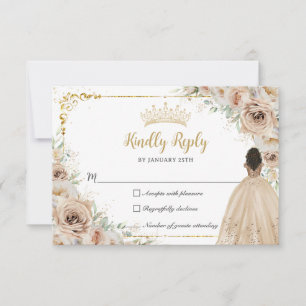 Champagne Beige Cream Blommigt Princess Quinceañer OSA Kort